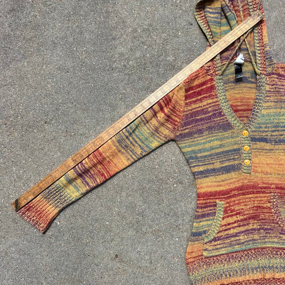 Vintage Y2K Love Rocks Multicolor Fall Hooded V Neck Button Sweater Pocket SMALL - Picture 9 of 9